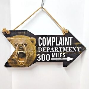 Complaint Department 300 Miles, Grizzly Bear, Funny Home Office Door Decor 16x7"